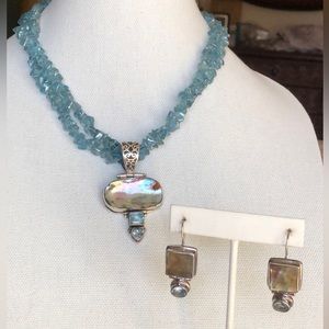 3-Piece Set: Abalone Shell & Swiss Blue Topaz Gemstones in Sterling